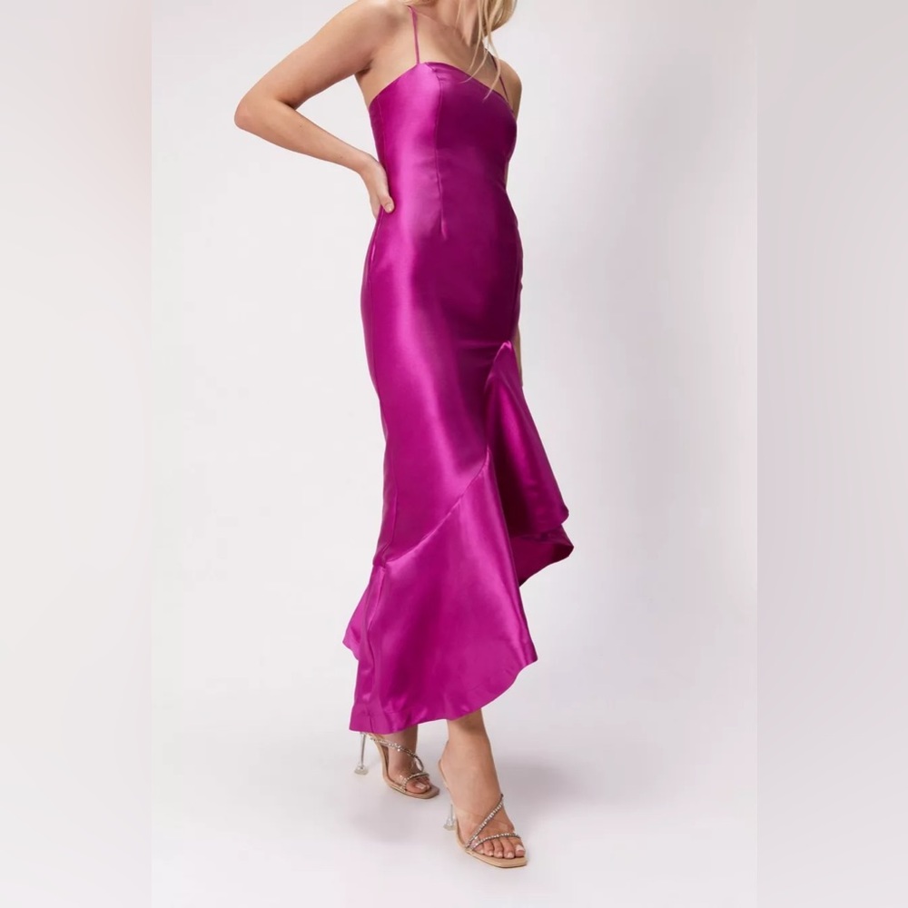 Nasty Gal Structured Twill Ruffle Strappy Midi Dress